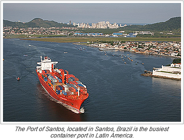 The Port of Santos, located in Santos, Brazil is the busiest container port in Latin America.