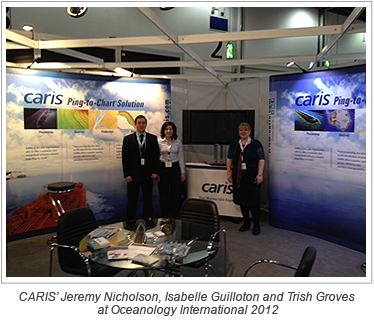 CARIS’ Jeremy Nicholson, Isabelle Guilloton and Trish Groves at Oceanology International 2012