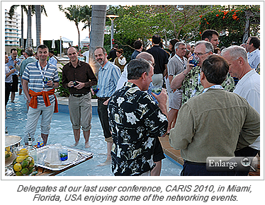 Delegates at our last user conference, CARIS 2010, in Miami, Florida, USA enjoying some of the networking events.