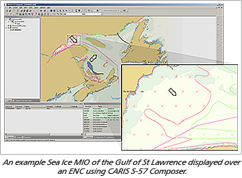 An example Sea Ice MIO of the Gulf of St Lawrence displayed over an ENC using CARIS S-57 Composer.
