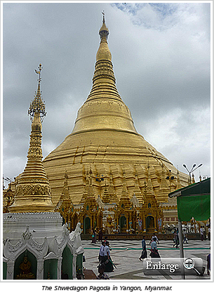 The Shwedagon Pagoda in Yangon, Myanmar.