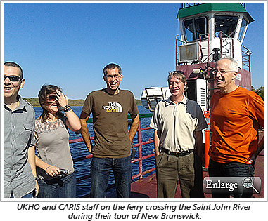 UKHO and CARIS staff on the ferry crossing the Saint John River during their tour of New Brunswick.