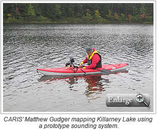 CARIS’ Matthew Gudger mapping Killarney Lake using a prototype sounding system.