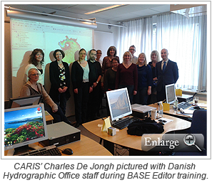 CARIS’ Charles De Jongh pictured with Danish Hydrographic Office staff during BASE Editor training.