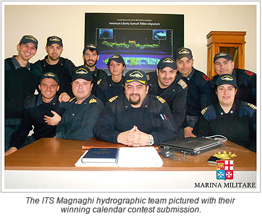 The ITS Magnaghi hydrographic team pictured with their winning calendar contest submission.