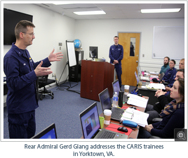 Rear Admiral Gerd Glang addresses the CARIS trainees in Yorktown, VA.