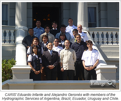 CARIS' Eduardo Infante and Alejandro Geronés with members of the Hydrographic Services of Argentina, Brazil, Ecuador, Uruguay and Chile.