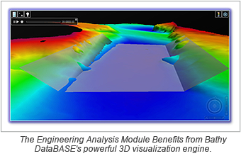 The Engineering Analysis Module Benefits from Bathy DataBASE's powerful 3D visualization engine. 