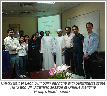 CARIS trainer Leon Dumoulin (far right) with participants of the HIPS and SIPS training session at Unique Maritime Group's headquarters. 
